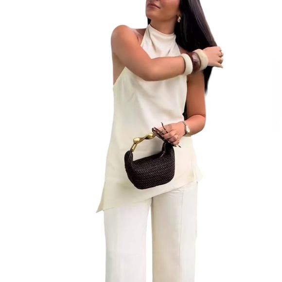 ZARA WOMAN SS25 ECRU ZW COLLECTION SATIN HALTER TOP - Picture 2 of 6